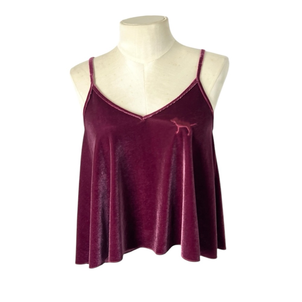 PINK‎ Victoria’s Secret Berry Dog Logo Cropped Velvet Swing Top XS whimsygoth